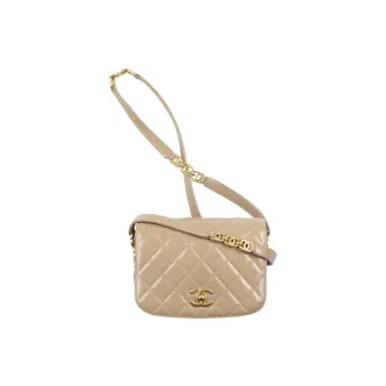 CHANEL 22BFW Goatskin With Calfskin Shoulder Bag, Crossbody Bag Mini Women's Beige