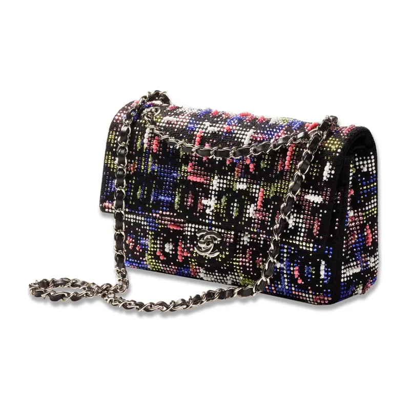 CHANEL Classic Flap CF Embroidery Twill Soft Woolen Shoulder Bag, Crossbody Bag Women's Black & Multicolor-1