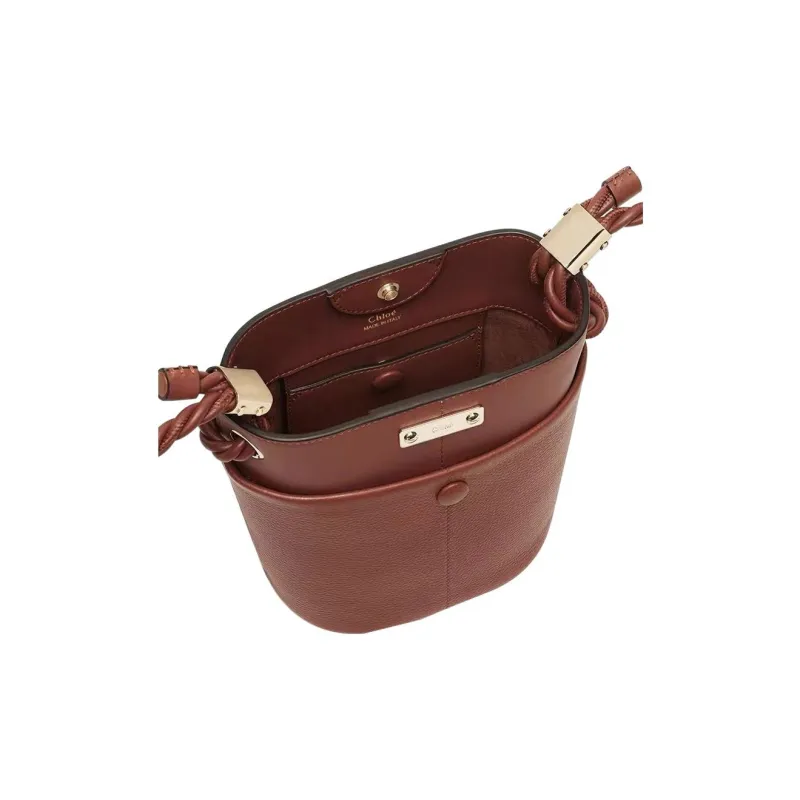 Chloe Key Glossy Grain Calfskin Bucket Bag, Shoulder Bag, Crossbody Bag Trumpets Women's Dark Umber-4