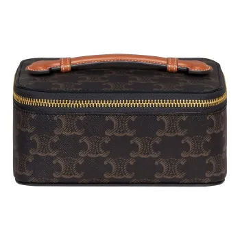 CELINE Triomphe Canvas With Calfskin Handbag Toiletry Bag Small Size Women's Tawny