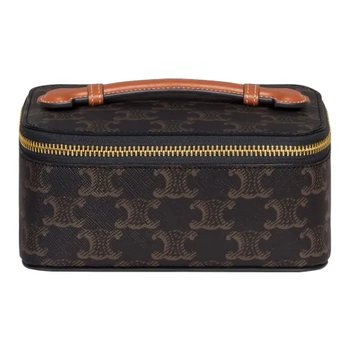 CELINE Triomphe Canvas With Calfskin Handbag Toiletry Bag Small Size Women's Tawny