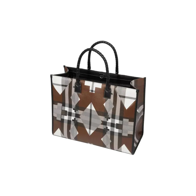 Burberry Geometric Check Tote Bag Brown-2