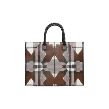 Burberry Geometric Check Tote Bag Brown
