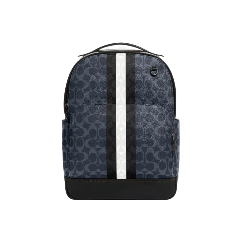 COACH Graham Elegant Calfskin With Coated Canvas Backpack Large Size Men's Denim Blue-0