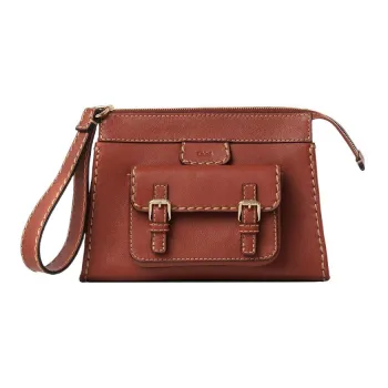 Chloe Edith Buffalo Leather Wrist Bags Clutches Small Size Women's Brown