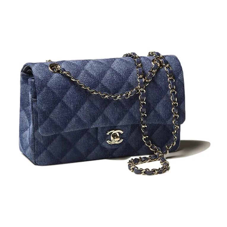 CHANEL Classic Flap CF Denim And Gold Metal Shoulder Bag, Crossbody Bag Medium Size Women's Dark Blue-1