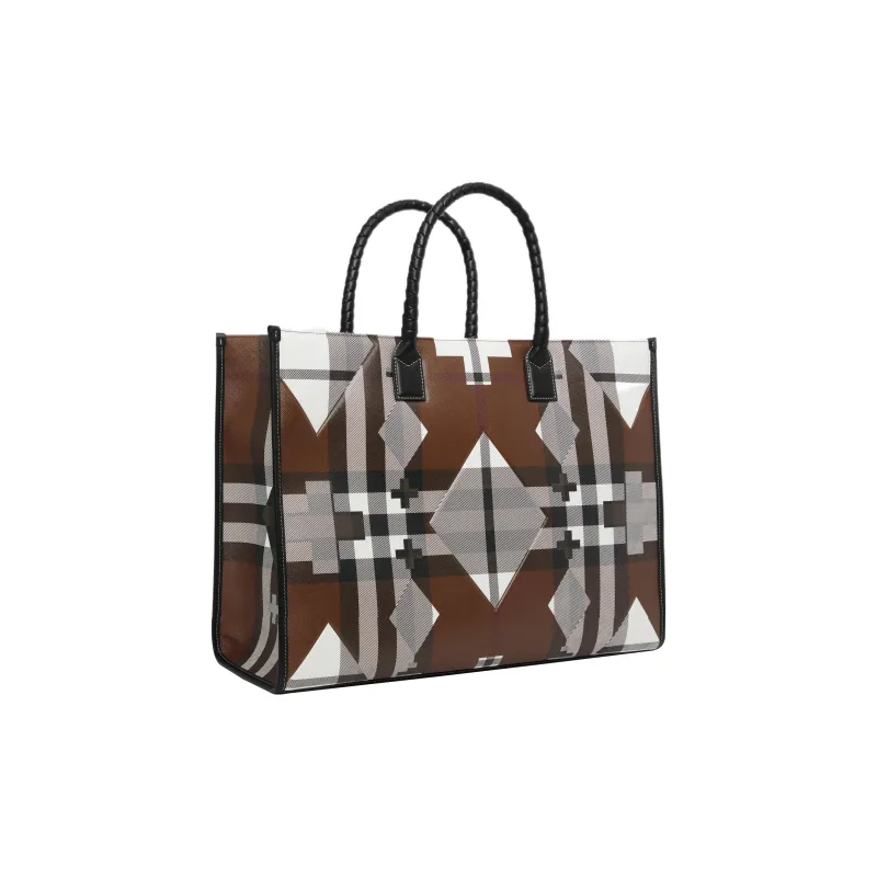 Burberry Geometric Check Tote Bag Brown-1