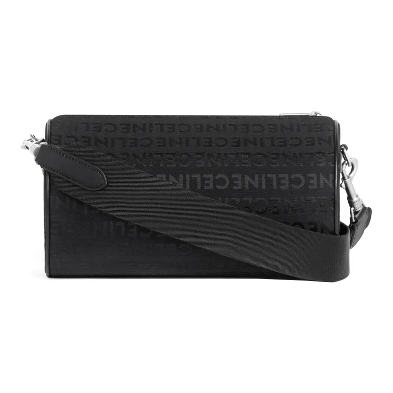 CELINE Jacquard Fabric With Cow Leather Binding Cylinder Bag, Crossbody Bag, Shoulder Bag Men's Black-4