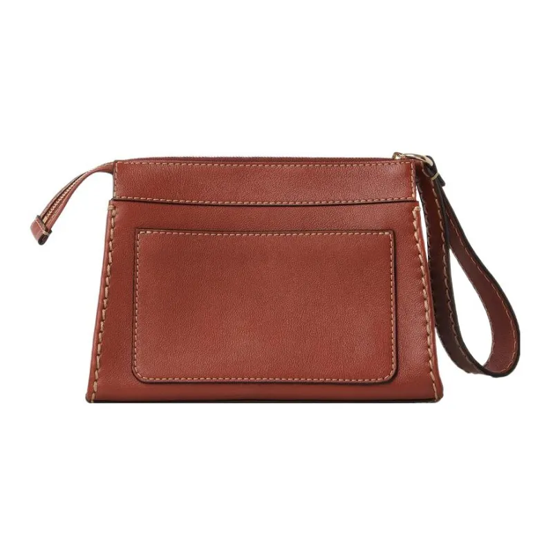 Chloe Edith Buffalo Leather Wrist Bags Clutches Small Size Women's Brown-1