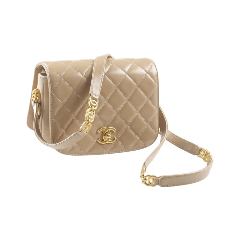 CHANEL 22BFW Goatskin With Calfskin Shoulder Bag, Crossbody Bag Mini Women's Beige-1