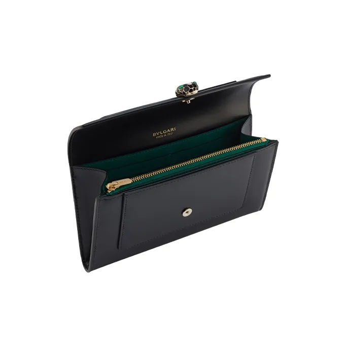 BVLGARI Calfskin Wallet Large Size Women's Black-2