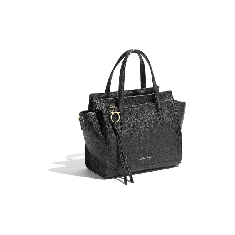 FERRAGAMO Calfskin Leather Shoulder Bag, Crossbody Bag, Handbag Women's Black-1