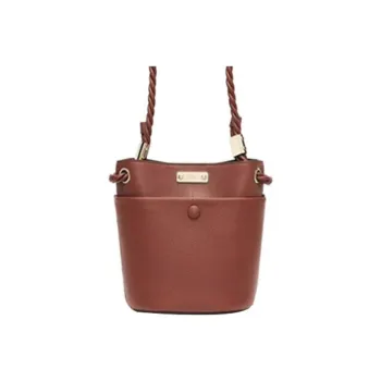Chloe Key Glossy Grain Calfskin Bucket Bag, Shoulder Bag, Crossbody Bag Trumpets Women's Dark Umber