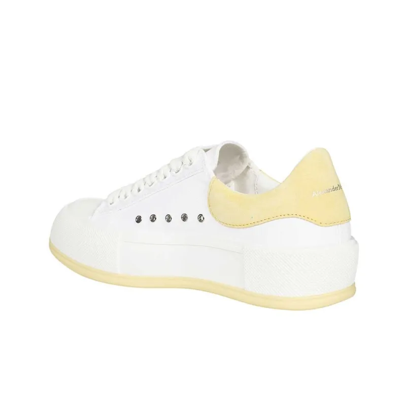 Alexander McQueen Deck Skate Plimsoll Lace Up 'White Yellow' Women's-3