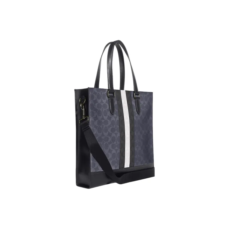 COACH Graham Calfskin With Canvas Shoulder Bag, Crossbody Bag, Handbag Large Size Men's Denim Blue-1