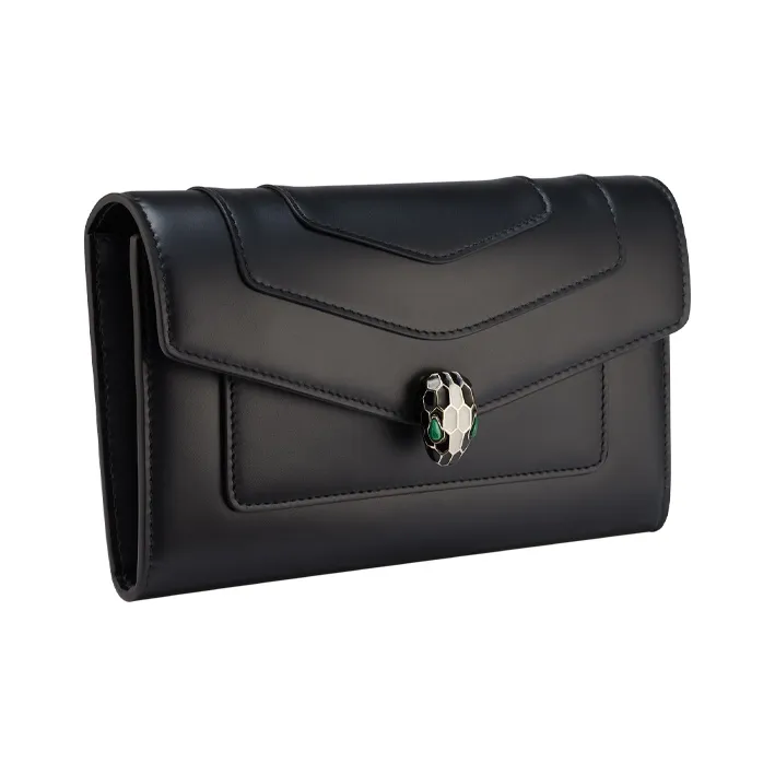 BVLGARI Calfskin Wallet Large Size Women's Black-0