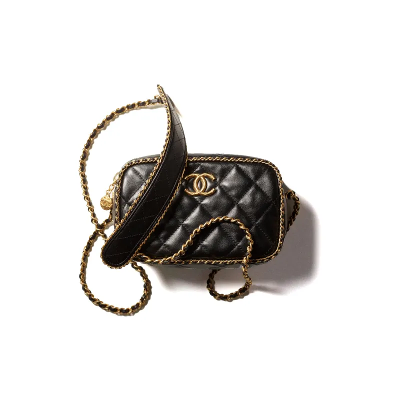 CHANEL Gold Coin Collection Sheepskin Shoulder Bag, Crossbody Bag Mini Women's Black-1