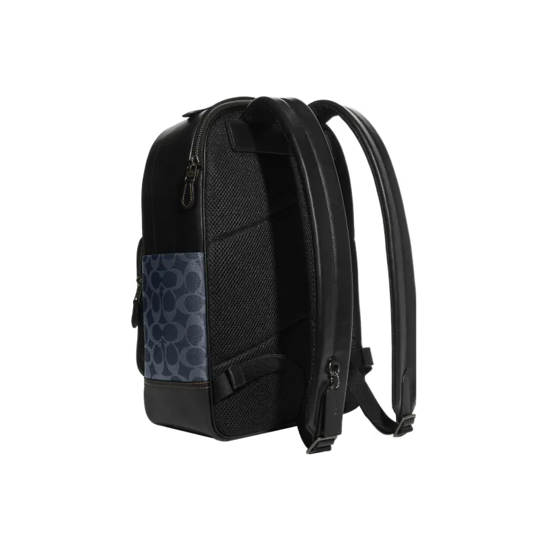 COACH Graham Elegant Calfskin With Coated Canvas Backpack Large Size Men's Denim Blue-3