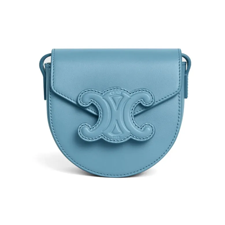 CELINE Besace Cow Leather Saddle Bag Messenger Bag Shoulder Bag Crossbody Bag Mini Women's Blue-0
