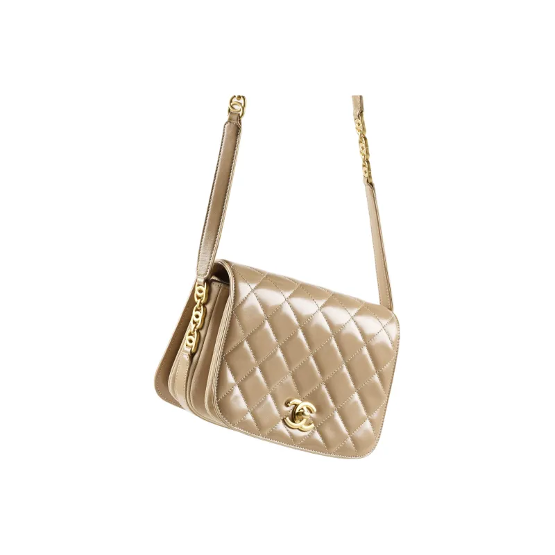 CHANEL 22BFW Goatskin With Calfskin Shoulder Bag, Crossbody Bag Mini Women's Beige-2