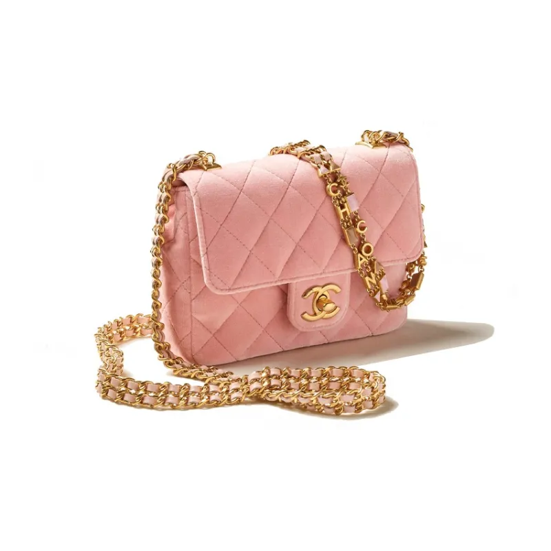 CHANEL Enamel Velvet Flap Bag, Shoulder Bag, Crossbody Bag Mini Women's Pink-1