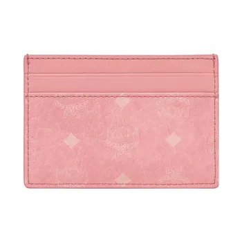 MCM Cow Leather Card Holder Card Holder Mini Women's Pink