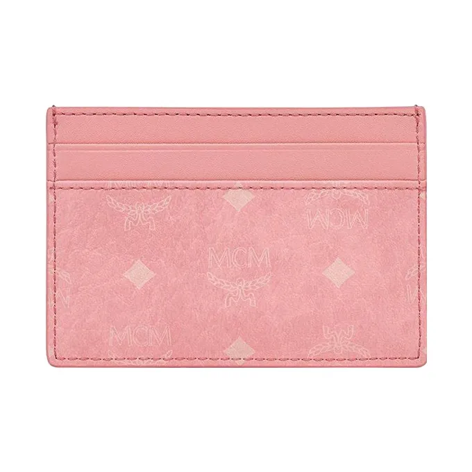 MCM Cow Leather Card Holder Card Holder Mini Women's Pink-0