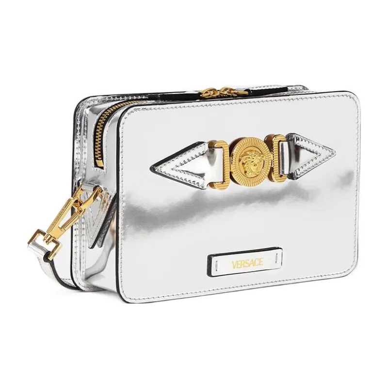FANSIZHE VERSACE Leather Messenger Bag Shoulder Bag Crossbody Bag Clutch Men's Silver-1