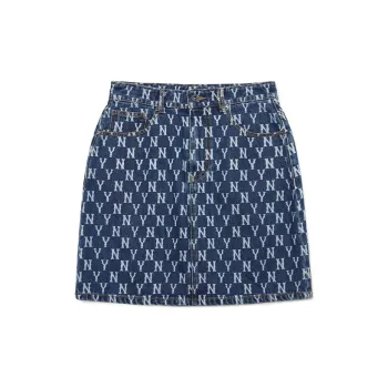 MLB Base Logo Denim Short Skirts Women's Dark Blue - POIZON