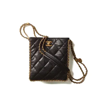 CHANEL Embossed Calfskin With Gold Metal Tote Bag Shopping Bag Shoulder Bag Crossbody Bag Small Size Women's Black