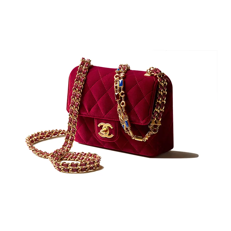 CHANEL Velour Flap Bag, Shoulder Bag, Crossbody Bag Mini Women's Burgundy-1