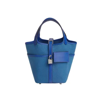 HERMES Canvas With Calfskin Bucket Bag Pocket Bag Handbag 18 Women's Aegean Sea Blue/Royal Blue