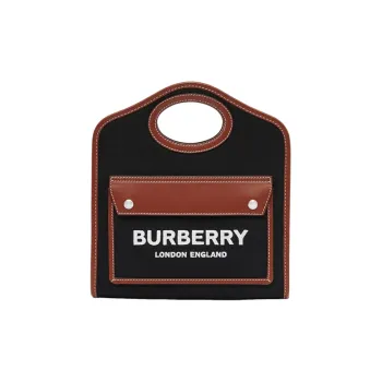 Burberry Pocket Bag Cotton With Leather Tote Bag Shopping Bag Handbag Shoulder Bag Crossbody Bag Mini Women's Black Tan