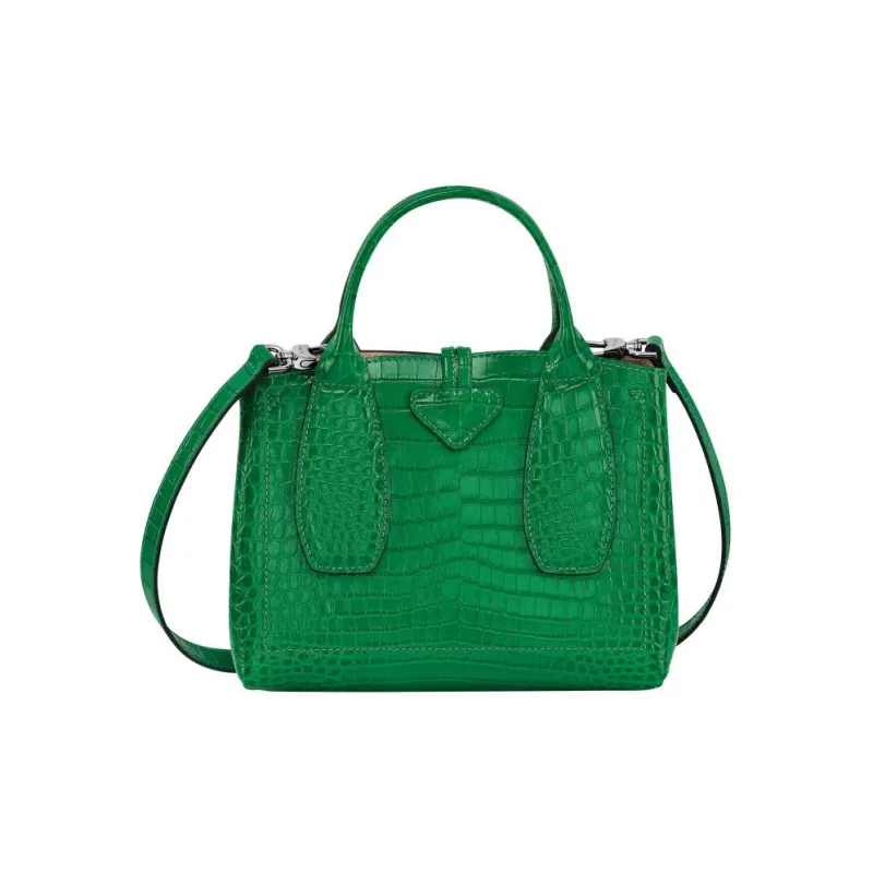 LONGCHAMP Roseau Crocodile-Embossed Calfskin Shoulder Bag Crossbody Bag Handbag Small Size Women's Green-3