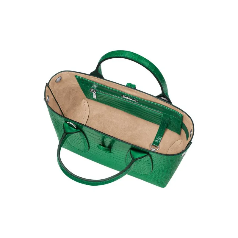 LONGCHAMP Roseau Crocodile-Embossed Calfskin Shoulder Bag Crossbody Bag Handbag Small Size Women's Green-4