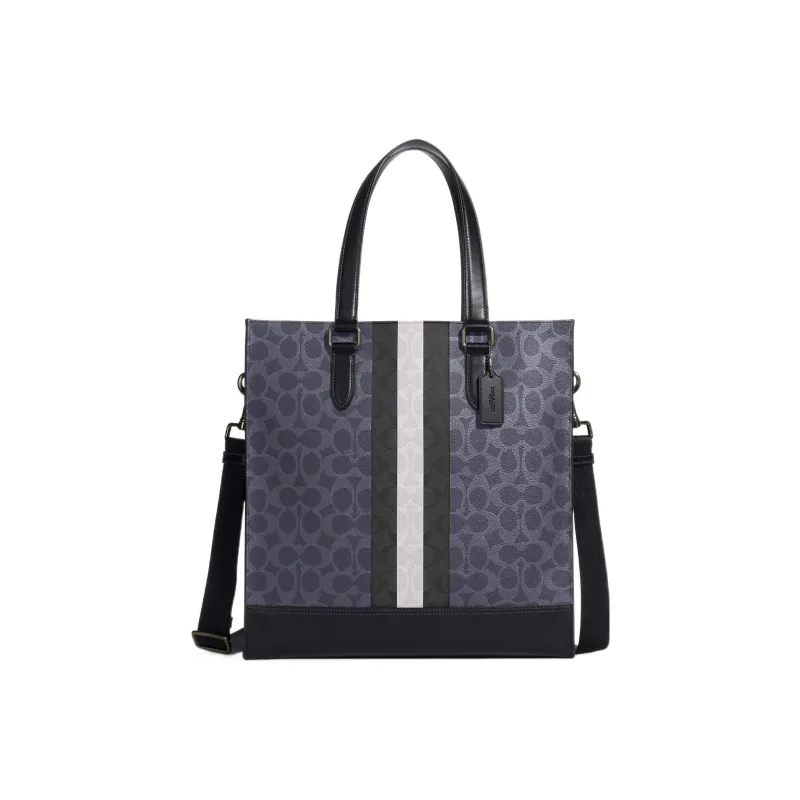 COACH Graham Calfskin With Canvas Shoulder Bag, Crossbody Bag, Handbag Large Size Men's Denim Blue-0