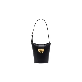 FERRAGAMO Trifolio Italian Cowhide Shoulder Bag Women's Black