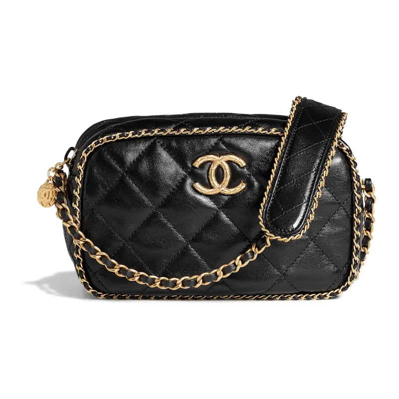 CHANEL Gold Coin Collection Sheepskin Shoulder Bag, Crossbody Bag Mini Women's Black-0