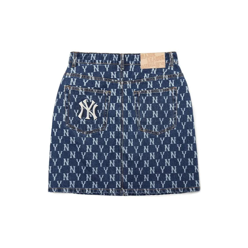 MLB Base Logo Denim Short Skirts Women's Dark Blue-1