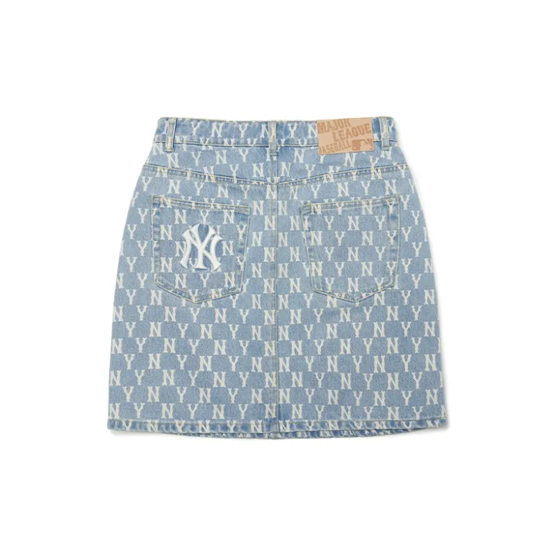 MLB Base Logo Denim Short Skirts Women's Light Blue-1