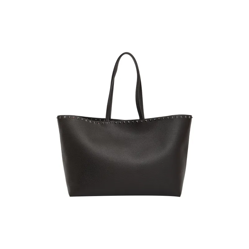 Valentino Rockstud Calfskin Tote Bag, Shopping Bag, Handbag Women's Black-1