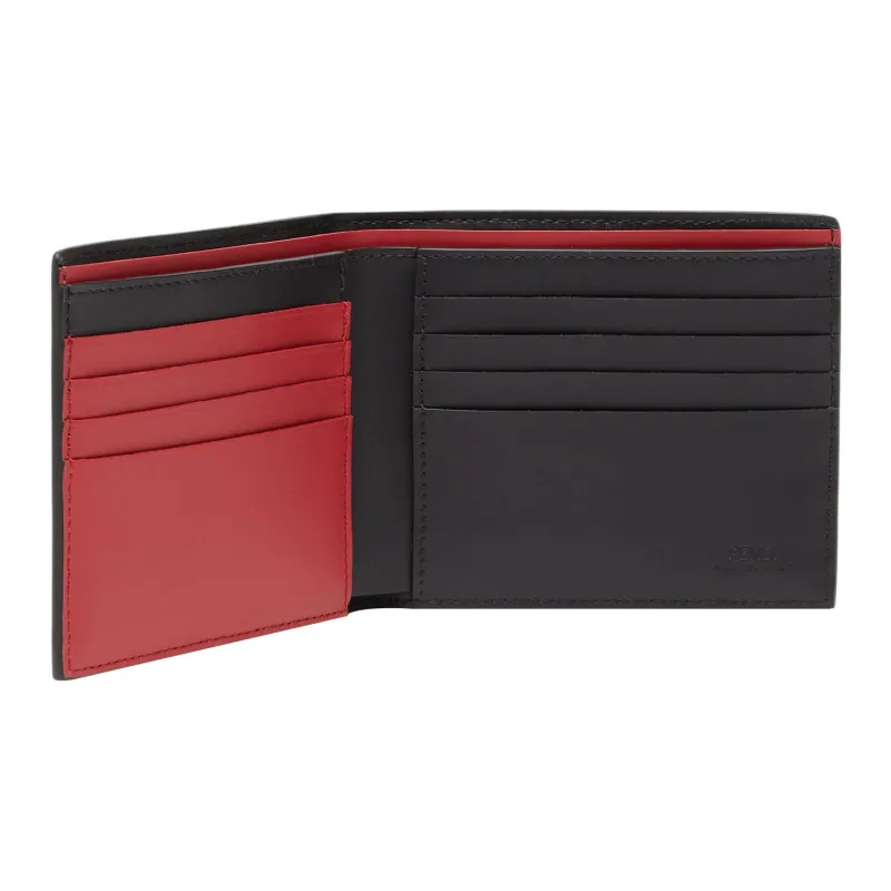 FENDI Calfskin Wallet Regular Men's Black/Red-2