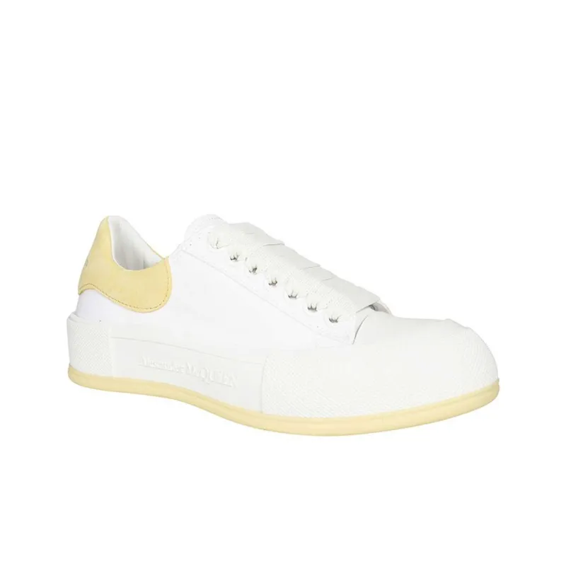 Alexander McQueen Deck Skate Plimsoll Lace Up 'White Yellow' Women's-2