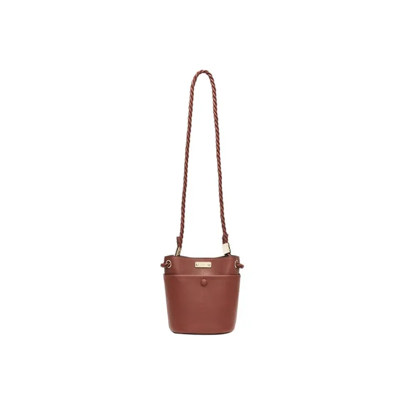 Chloe Key Glossy Grain Calfskin Bucket Bag, Shoulder Bag, Crossbody Bag Trumpets Women's Dark Umber-1