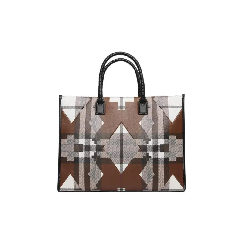 Burberry Geometric Check Tote Bag Brown-3