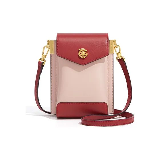 Gong Xuan Cow Leather Cell Phone Pouch Regular Women's Red & Light Pink-1