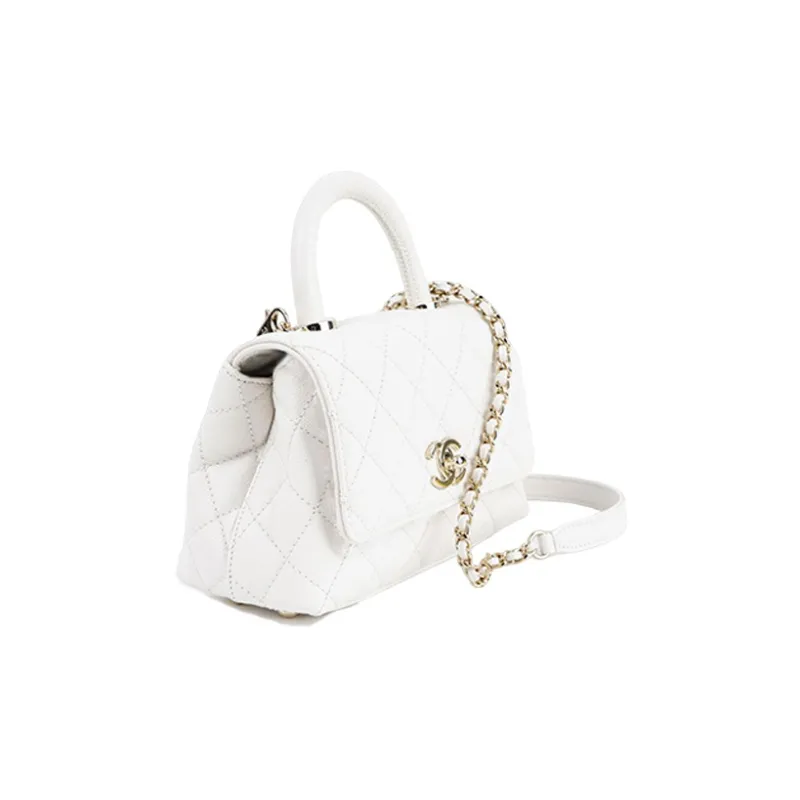 CHANEL Coco Handle Grain Cow Leather Handbag, Shoulder Bag, Crossbody Bag Mini Women's White-1
