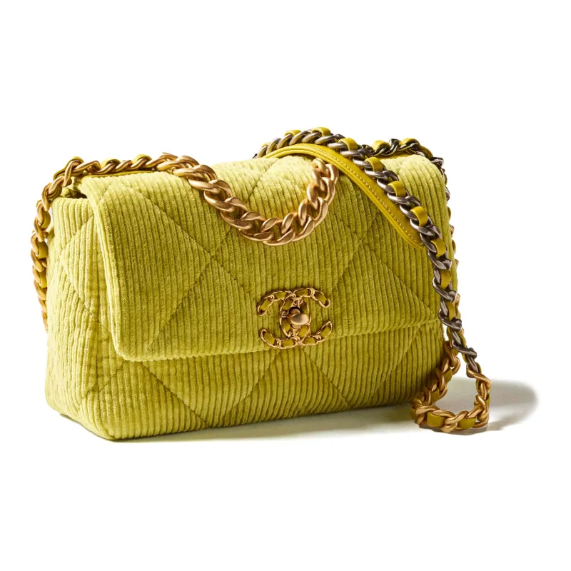 CHANEL 19Bag Corduroy Handbag, Shoulder Bag, Crossbody Bag Women's Light Green-2