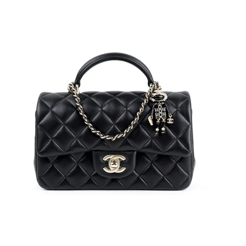 CHANEL Classic Flap CF22SS Spring And Summer Lambskin Flap Bag, Shoulder Bag, Crossbody Bag, Handbag Mini Women's Black-0