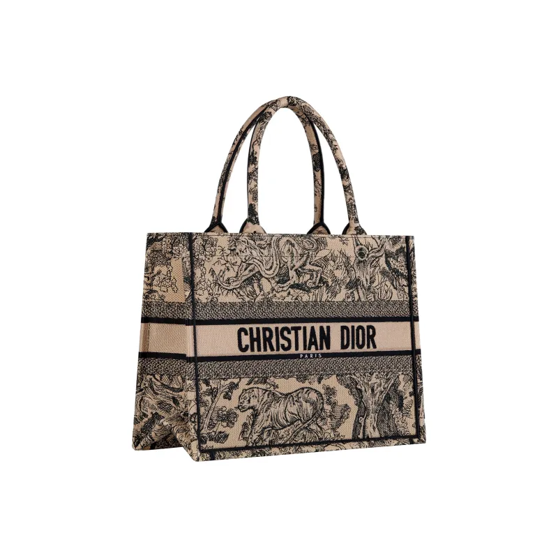DIOR BookTote Embroidery Tote Bag Shopping Bag Handbag Medium Size Women's Brown-1